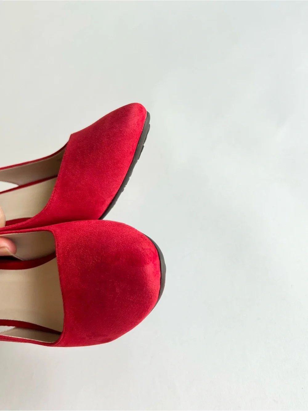 New Cole Haan Red Suede Leather Almond Toe Ankle Strap Wedge Heels size 7.5